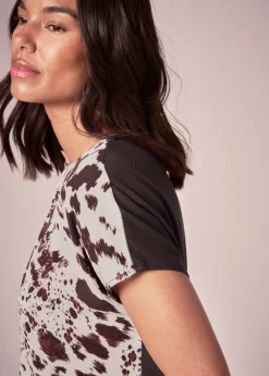 Et Vous Brown Print Jersey Back Top