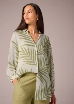 Et Vous Green Palm Leaf Blouse
