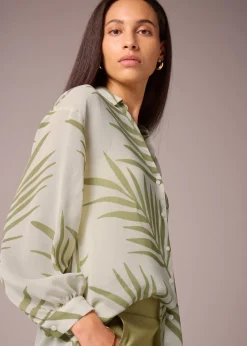 Et Vous Green Palm Leaf Blouse