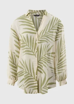 Et Vous Green Palm Leaf Blouse