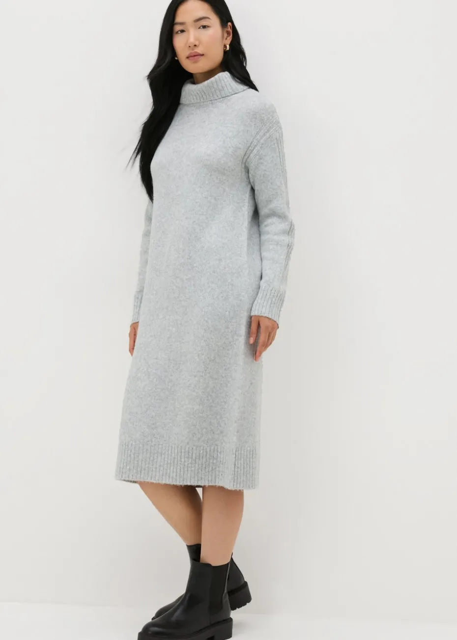 Et Vous Grey Roll Neck Knit Midi Dress