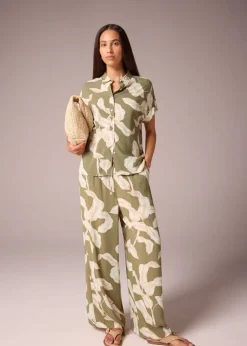 Et Vous Khaki Co Ord Leaf Print Utility Shirt