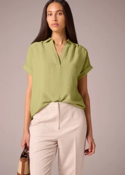 Et Vous Lime Green Airflow V-Neck Blouse