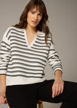 Et Vous Navy Stripe V-Neck Polo Jumper