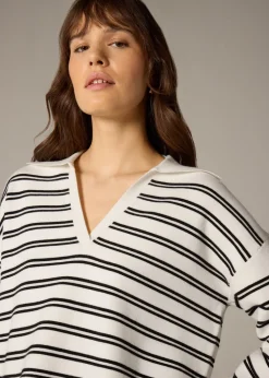 Et Vous Navy Stripe V-Neck Polo Jumper
