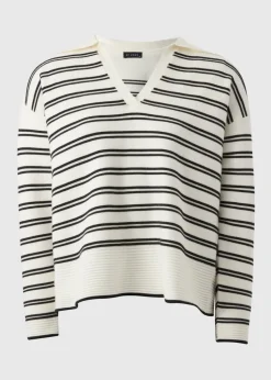 Et Vous Navy Stripe V-Neck Polo Jumper