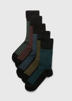 Flexi Top 5 Pack Black Stripe Socks