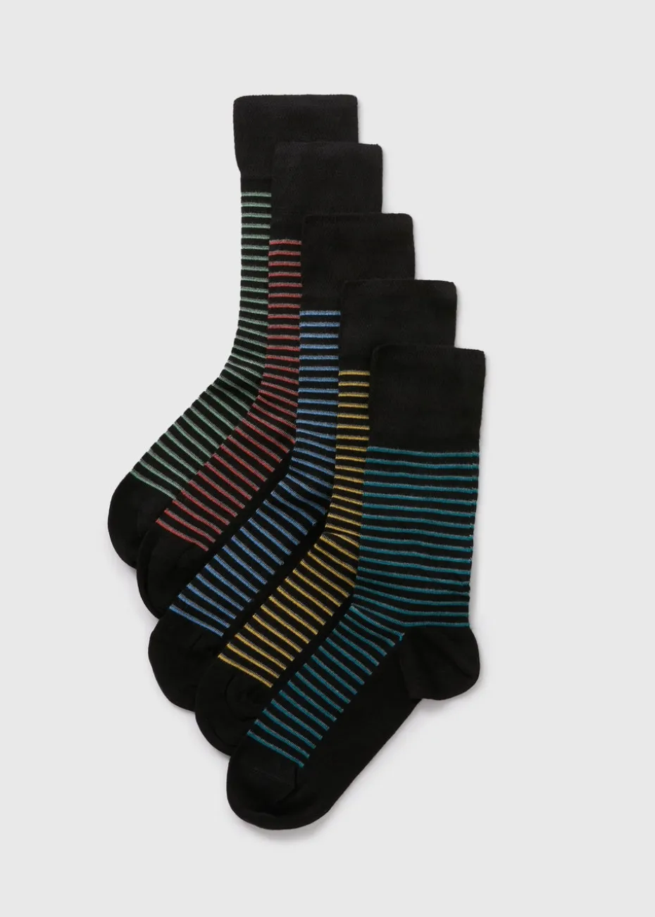 Flexi Top 5 Pack Black Stripe Socks