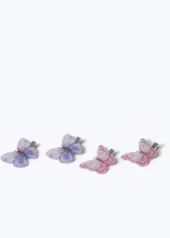 Flitzy 4 Pack Purple Glitter Butterfly Clips