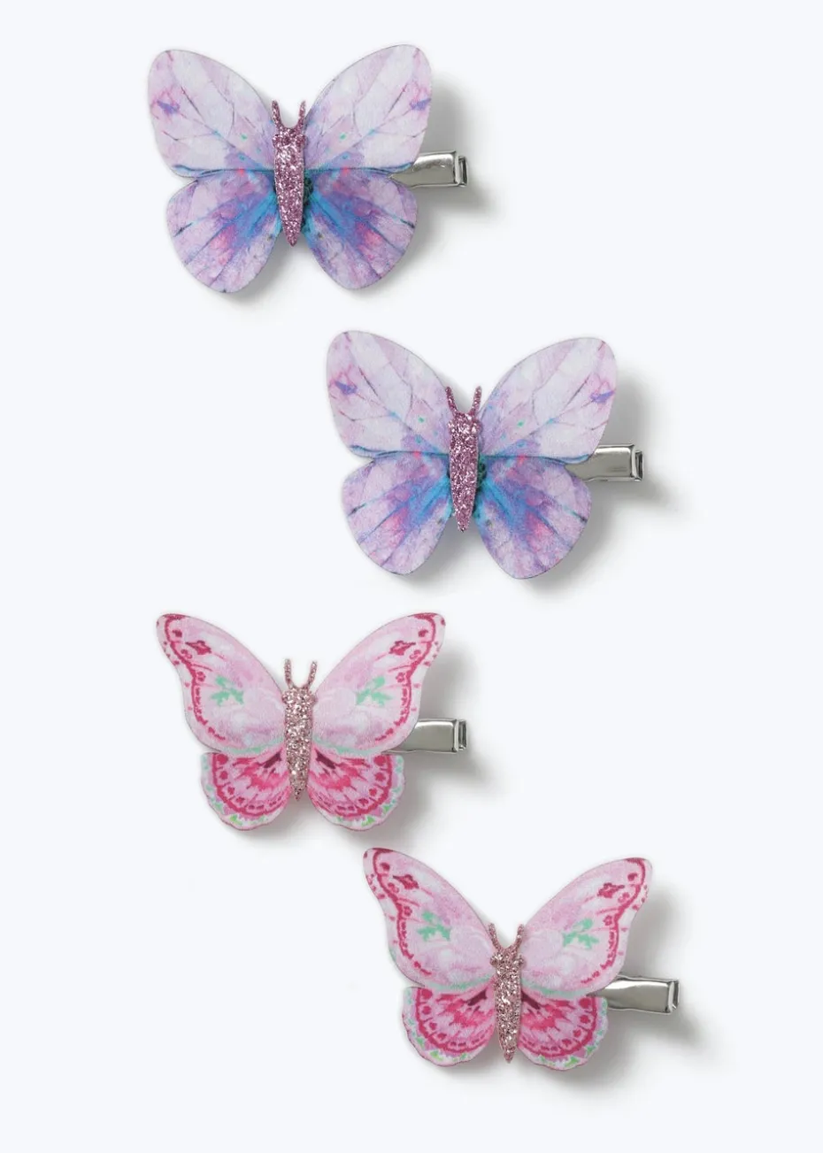 Flitzy 4 Pack Purple Glitter Butterfly Clips