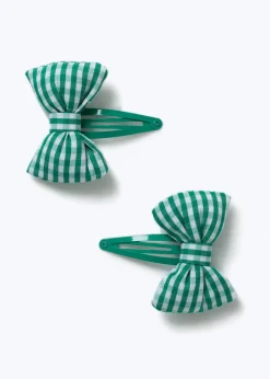 Flitzy Back To School Green Puff Bow Clips