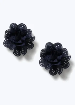 Flitzy Back To School Navy Flower Clips