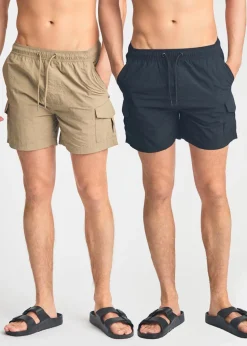 French Connection Black 2 Pack Combat Style Swim Shorts
