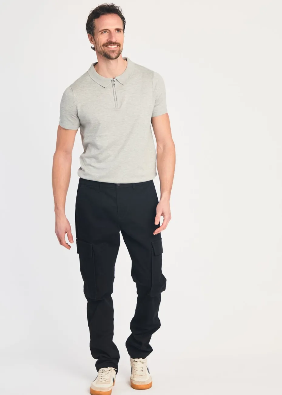 French Connection Black Cotton Relaxed Fit Turn Up Cargo Trousers