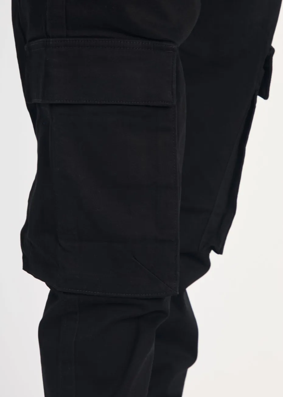 French Connection Black Cotton Relaxed Fit Turn Up Cargo Trousers