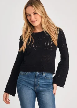 French Connection Black Crew Neck Long Sleeve Crochet Bobble Knit Jumper