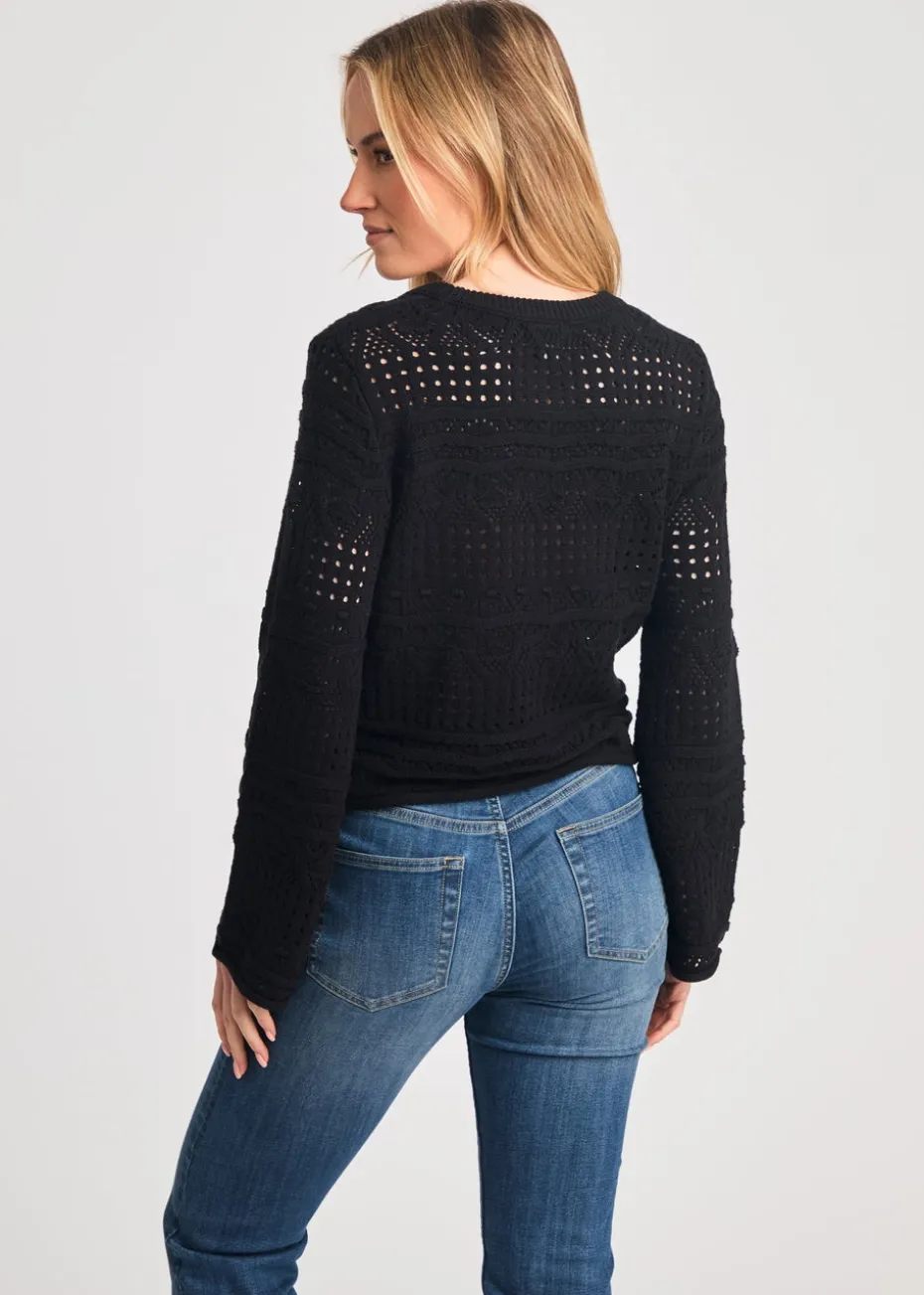 French Connection Black Crew Neck Long Sleeve Crochet Bobble Knit Jumper