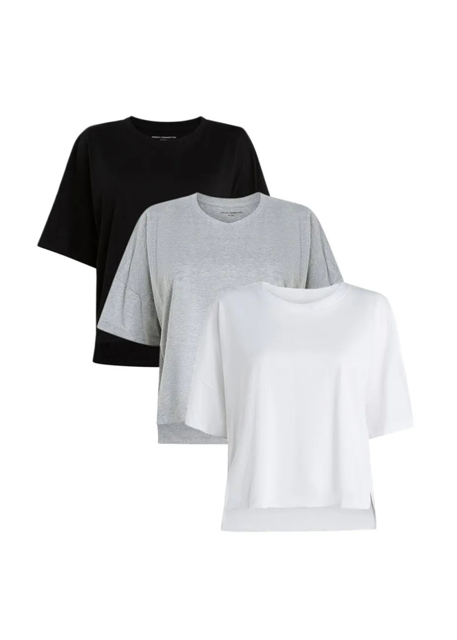 French Connection Black 3-Pack Cotton Crew Neck Boxy Fit Short Sleeve T-Shirts
