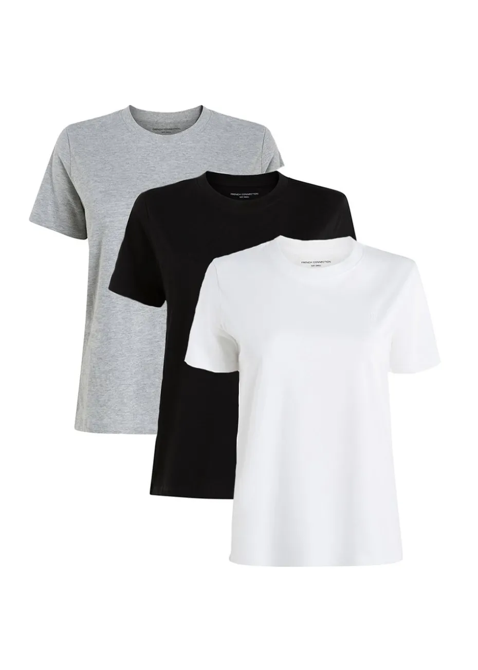 French Connection Black 3-Pack Cotton Crew Neck Logo Short Sleeve T-Shirts