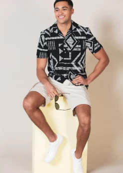 French Connection Black Tribal Print Short Sleeve Shirt