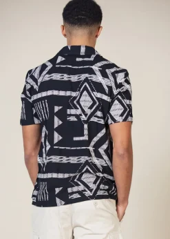 French Connection Black Tribal Print Short Sleeve Shirt