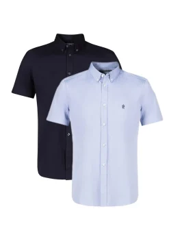 French Connection Blue 2 Pack Cotton Short Sleeve Oxford Shirts