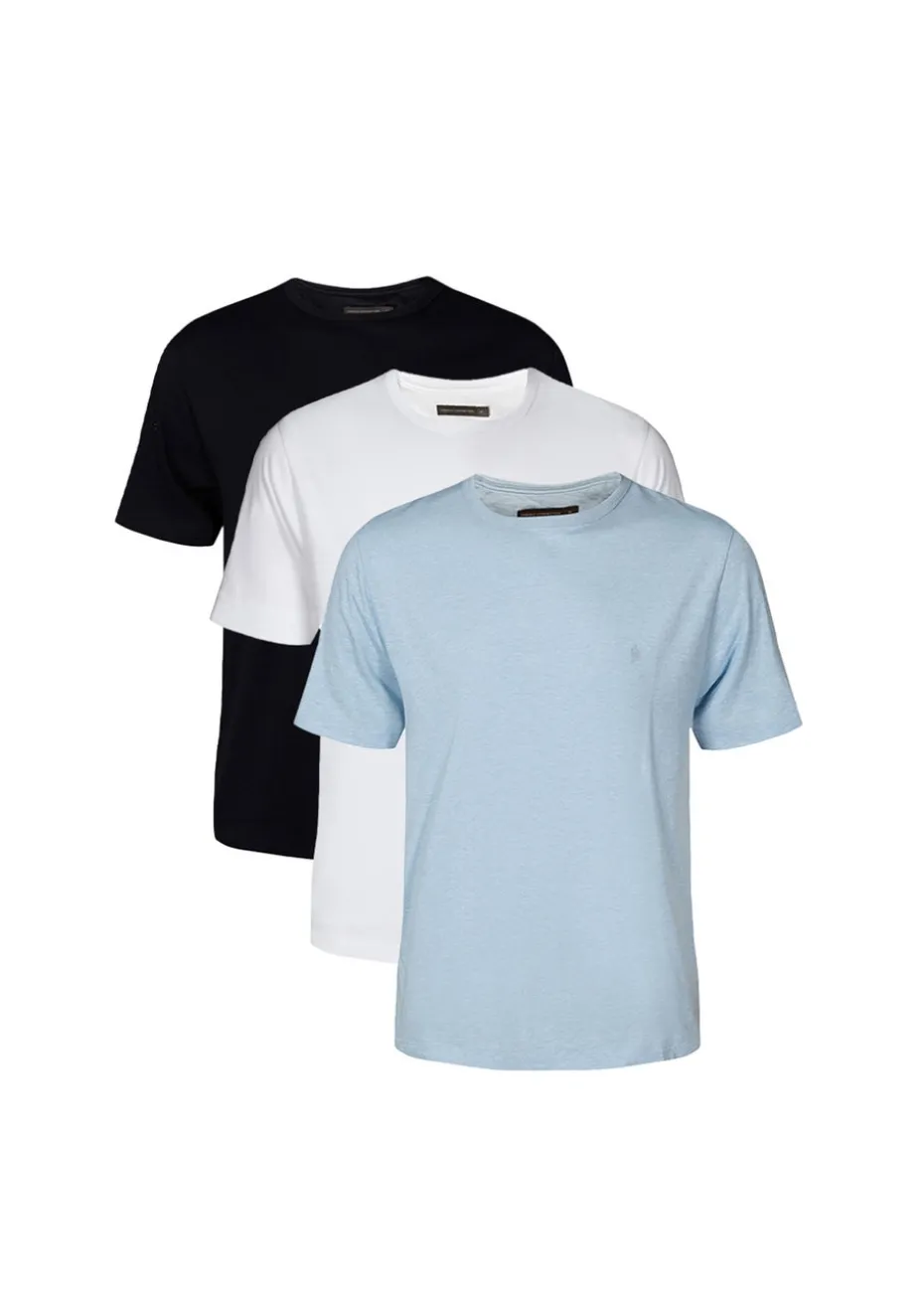 French Connection Blue 3 Pack Cotton Crew Neck Short Sleeve T Shirts