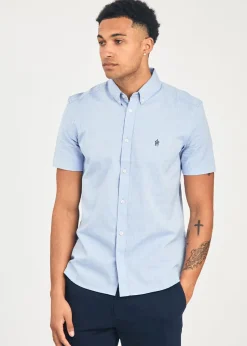 French Connection Blue Cotton Short Sleeve Oxford Shirt