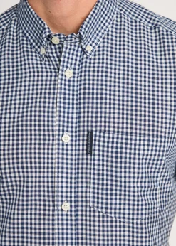 French Connection Blue Cotton Short Sleeve Gingham Chest Pocket Shirt
