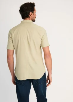 French Connection Green Linen Blend Short Sleeve Chest Pocket Shirt