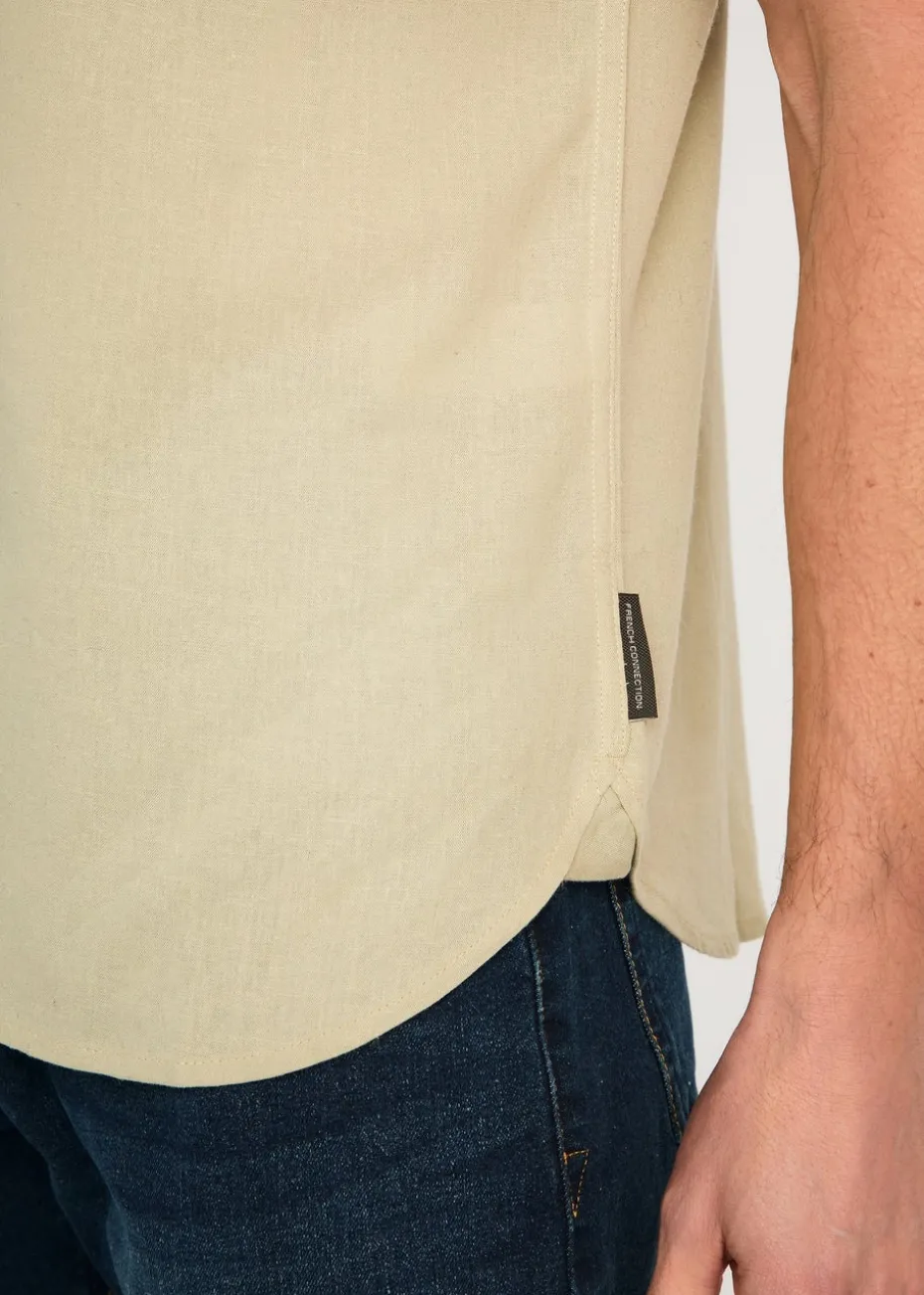 French Connection Green Linen Blend Short Sleeve Chest Pocket Shirt