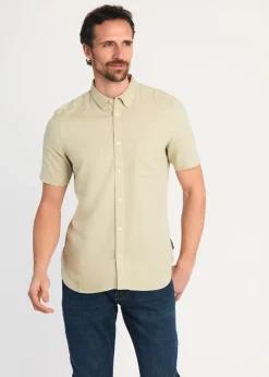 French Connection Green Linen Blend Short Sleeve Chest Pocket Shirt