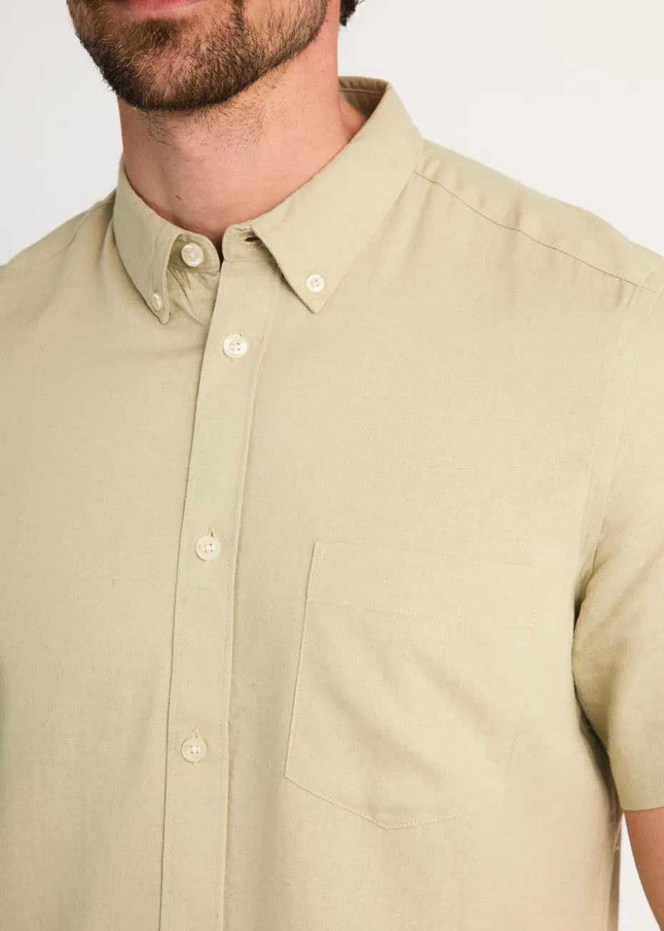 French Connection Green Linen Blend Short Sleeve Chest Pocket Shirt