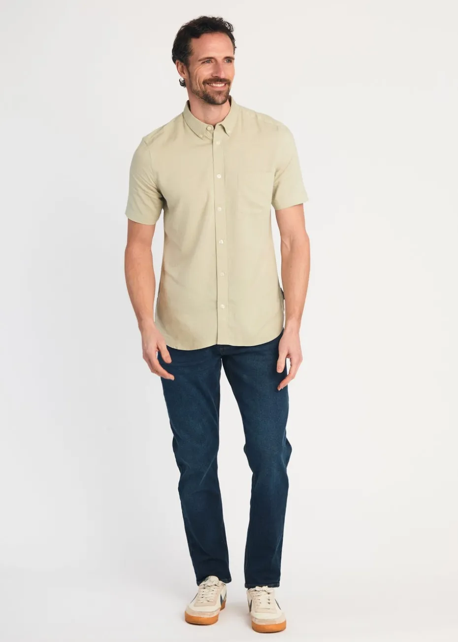 French Connection Green Linen Blend Short Sleeve Chest Pocket Shirt