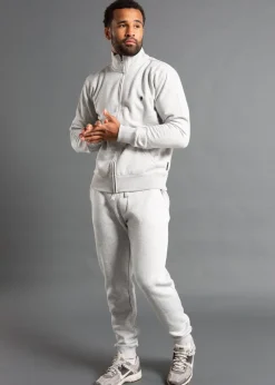 French Connection Light Grey Cotton Blend Funnel Neck Zip Jumper