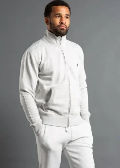 French Connection Light Grey Cotton Blend Funnel Neck Zip Jumper