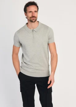 French Connection Light Grey 1/2 Zip Short Sleeve Polo Shirt