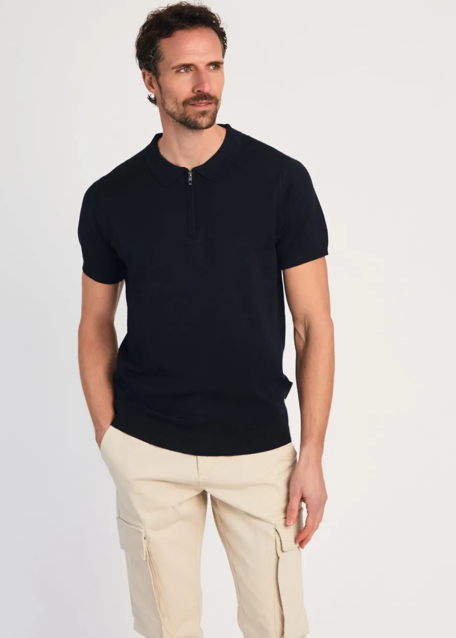French Connection Navy 1/2 Zip Short Sleeve Polo Shirt
