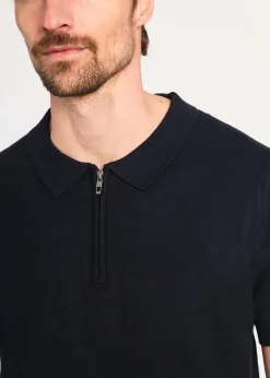 French Connection Navy 1/2 Zip Short Sleeve Polo Shirt