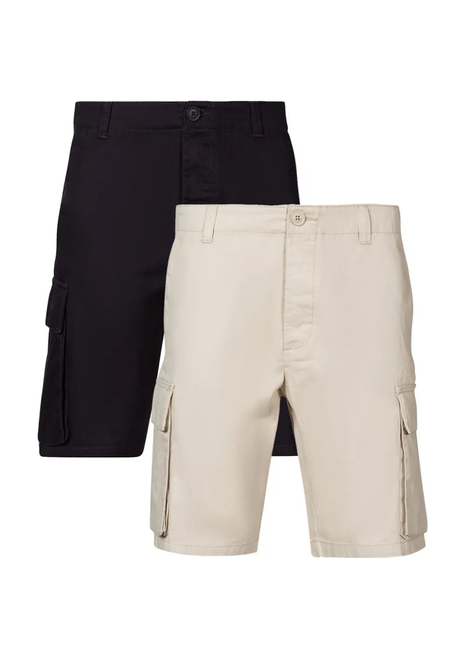 French Connection Navy Cotton Cargo Shorts 2 Pack