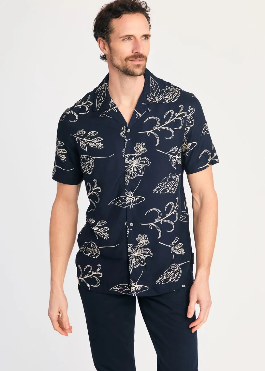 French Connection Navy Floral Print Short Sleeve Shirt