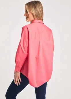 French Connection Pink Cotton Long Sleeve Poplin Popover High-Low Hem Shirt