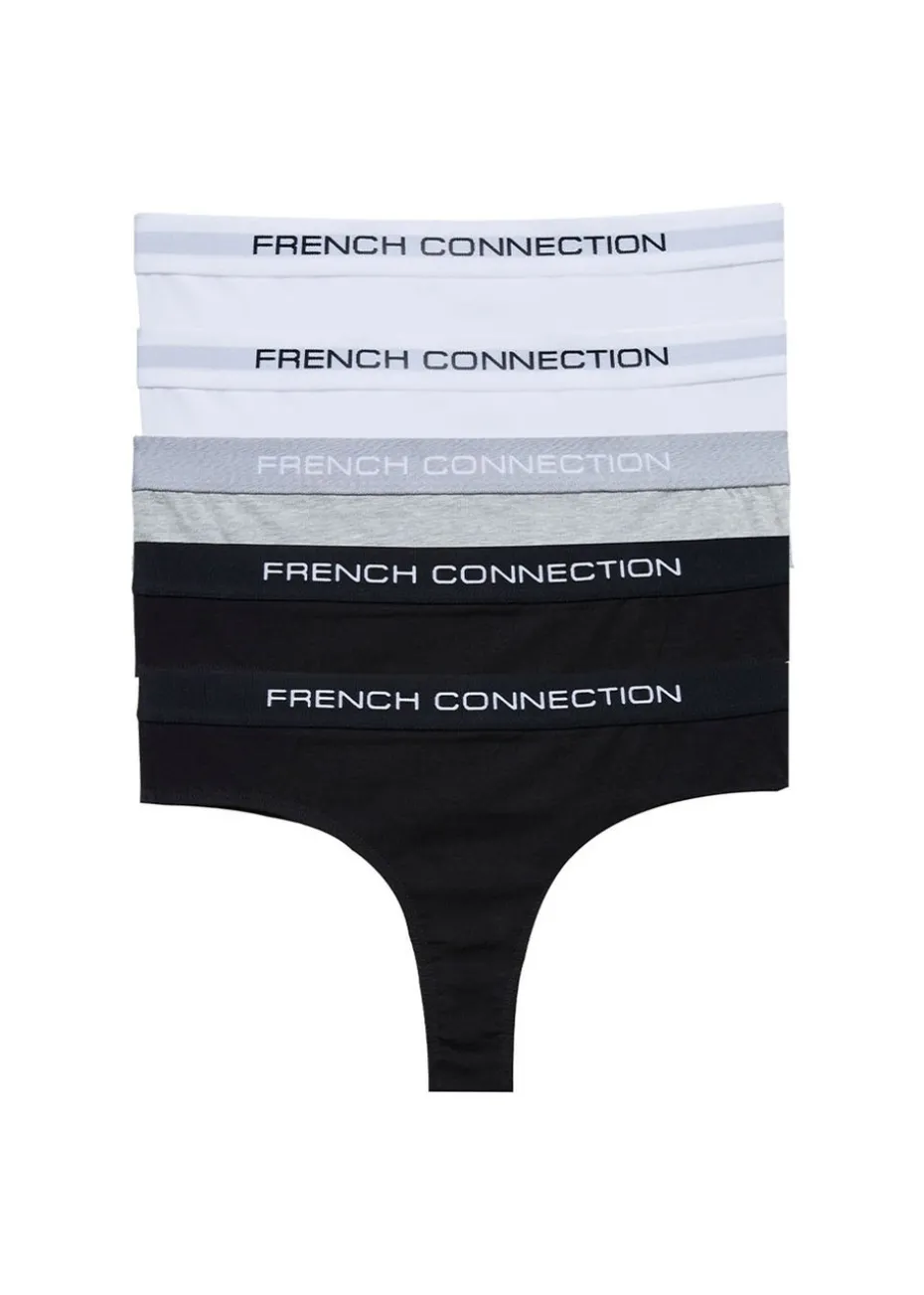 French Connection White 5 Pack Cotton French Connection Ladies Thongs