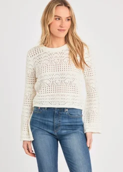 French Connection White Crew Neck Long Sleeve Crochet Bobble Knit Jumper