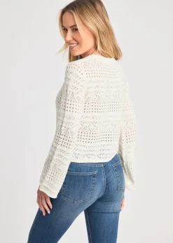 French Connection White Crew Neck Long Sleeve Crochet Bobble Knit Jumper