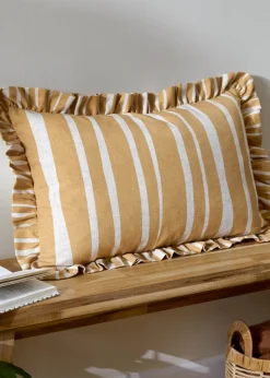 Furn Carmon Stripe Ruffle Ochre Cushion (40 x 60 x 8 cm)