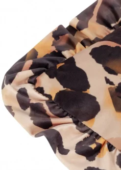 Furn Leopard Ruffle Printed Velvet Ruffle Multi Cushion (45 x 45 x 8 cm)