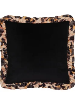 Furn Leopard Ruffle Printed Velvet Ruffle Multi Cushion (45 x 45 x 8 cm)