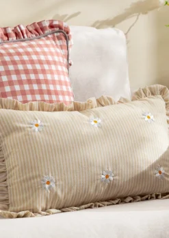 Furn Les Fleurs Embroidered Ruffle Yellow Cushion (30 x 50 x 8 cm)