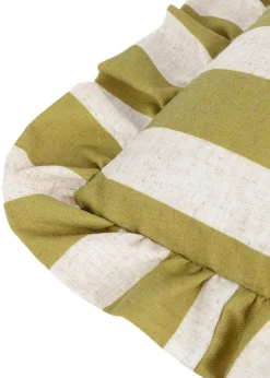 Furn Linen Stripe Printed Ruffle Olive Cushion (50 x 50 x 8 cm)